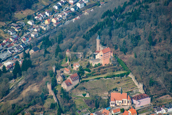 Oblique view of Castle Hirschhorn in Hirschhorn in the state Hesse, Germany