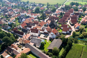Aerial view of Herrengasse in Minfeld in the state Rhineland-Palatinate, Germany