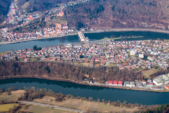 Oblique view of In the Neckar loop in the district Ersheim in Hirschhorn in the state Hesse, Germany