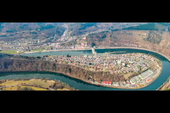 In the Neckar loop in the district Ersheim in Hirschhorn in the state Hesse, Germany from above