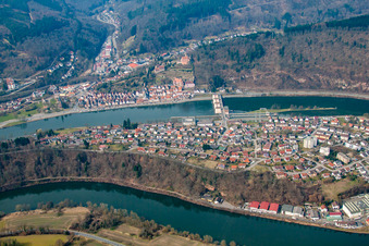 In the Neckar loop in the district Ersheim in Hirschhorn in the state Hesse, Germany seen from above