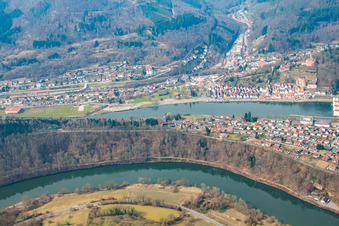 In the Neckar loop in the district Ersheim in Hirschhorn in the state Hesse, Germany from above