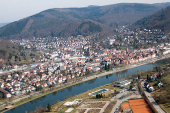 Village on the banks of the area Neckar - river course in Eberbach in the state Baden-Wurttemberg