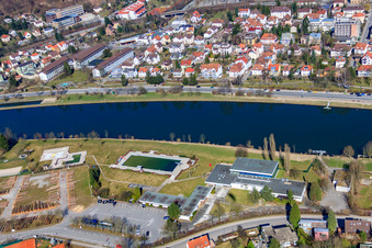 Swimming center in the Au in the district Neckarwimmersbach in Eberbach in the state Baden-Wuerttemberg, Germany