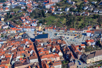 Brückenstraße x Weidenstraße with St. Michael's Church in Eberbach in the state Baden-Wuerttemberg, Germany