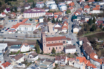 Church building of es Nepomuk Old Town- center of downtown in Eberbach in the state Baden-Wurttemberg