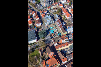 City administration Eberbach at Leopoldsplatz with coat of arms fountain in Eberbach in the state Baden-Wuerttemberg, Germany