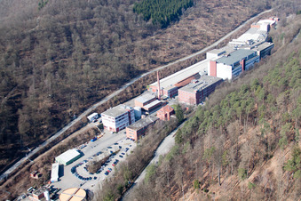 Aerial view of Building and production halls on the premises of Gelita AG in Eberbach in the state Baden-Wurttemberg