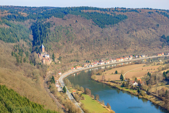 Castle Zwingenberg above the Neckar from the west in Zwingenberg in the state Baden-Wuerttemberg, Germany