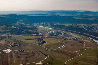Aerial photograpy of Nuclear power plant Obrigheim - still on the grid in Obrigheim in the state Baden-Wuerttemberg, Germany
