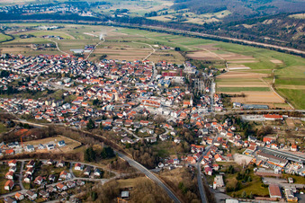 Aerial view of Obrigheim in the state Baden-Wuerttemberg, Germany