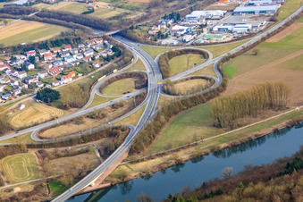Aerial view of Federal highway junction B27 and B292 in the district Neckarelz in Mosbach in the state Baden-Wuerttemberg, Germany