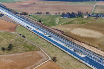 Aerial view of Construction site for road renewal on the A6 in Kirchardt in the state Baden-Wuerttemberg, Germany