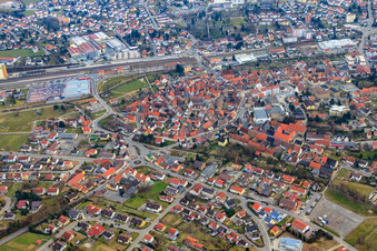 City view in Kraichgau from the north in Eppingen in the state Baden-Wuerttemberg, Germany