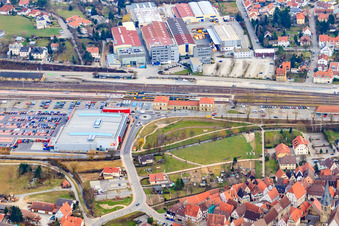 Kaufland Eppingen, train station and Dieffenbacher GmbH mechanical and plant engineering in Eppingen in the state Baden-Wuerttemberg, Germany