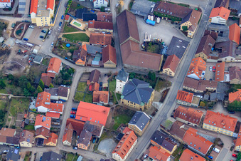 Aerial view of Evangelical Church in Sulzfeld in the state Baden-Wuerttemberg, Germany
