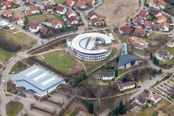 Aerial view of School building of the Leopold-Feigenbutz-Realschule in Oberderdingen in the state Baden-Wurttemberg, Germany