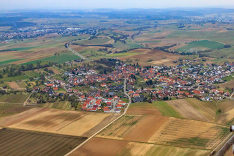 Village view in Kraichgau from the northeast in the district Großvillars in Oberderdingen in the state Baden-Wuerttemberg, Germany