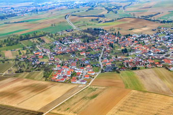 Aerial view of Village view in Kraichgau from the northeast in the district Großvillars in Oberderdingen in the state Baden-Wuerttemberg, Germany