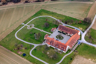 Aerial photograpy of Schwarzerdhof Estate in the district Gölshausen in Bretten in the state Baden-Wuerttemberg, Germany