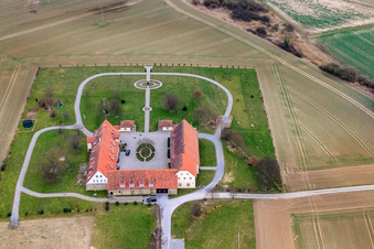 Oblique view of Schwarzerdhof Estate in the district Gölshausen in Bretten in the state Baden-Wuerttemberg, Germany