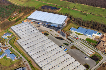 Oblique view of Horst industrial park, ZUFALL Logistics group and STS-Group in the district Minderslachen in Kandel in the state Rhineland-Palatinate, Germany