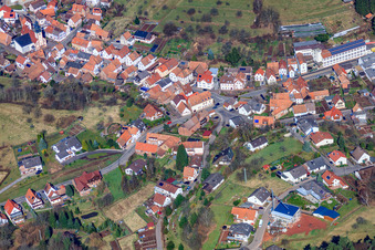Village in the Palatinate Forest from the east in Schwanheim in the state Rhineland-Palatinate, Germany