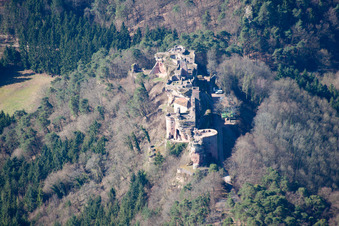 Ruin Old-Dahn in Dahn in the state Rhineland-Palatinate, Germany out of the air