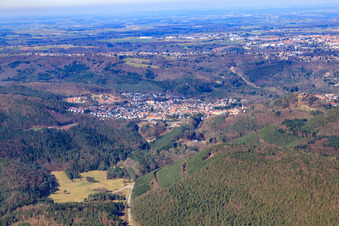City in the Palatinate Forest from the east in Lemberg in the state Rhineland-Palatinate, Germany