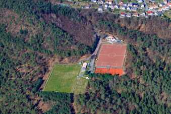 Hard court and football pitch of SV Lemberg eV in Lemberg in the state Rhineland-Palatinate, Germany