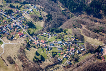 Village - view on the edge of agricultural fields and farmland in Hilst in the state Rhineland-Palatinate, Germany