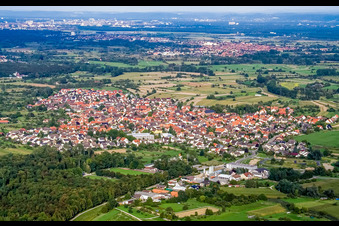 Town View of the streets and houses of the residential areas in the district Neuburgweier in Au am Rhein in the state Baden-Wurttemberg out of the air