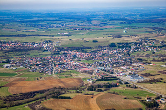 Aerial view of Rohrbach-lès-Bitche in the state Moselle, France