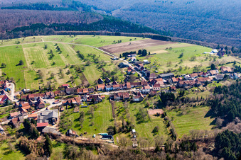 Village - view on the edge of agricultural fields and farmland in Ratzwiller in Grand Est, France