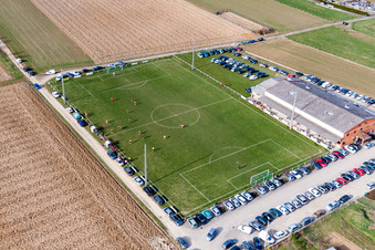 Aerial view of Sports grounds and football pitch in Ringendorf in Grand Est, France