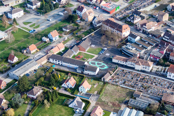 School building with painted court yard in Pfaffenhoffen in Grand Est, France