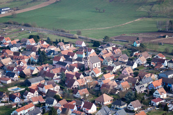 Pfaffenhoffen in the state Bas-Rhin, France from above