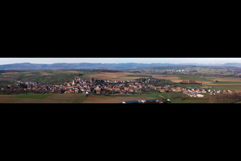 Panoramic perspective Village - view on the edge of agricultural fields and farmland in Mietesheim in Grand Est, France