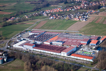Aerial photograpy of Building and production halls on the premises of Tryba in Gundershoffen in Grand Est, France