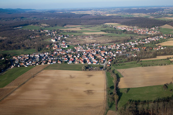 Aerial view of Merkwiller-Pechelbronn in the state Bas-Rhin, France