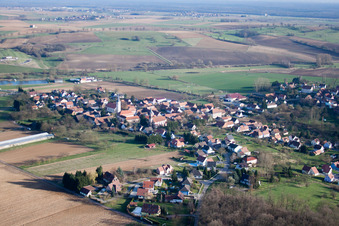 Kutzenhausen in the state Bas-Rhin, France seen from a drone