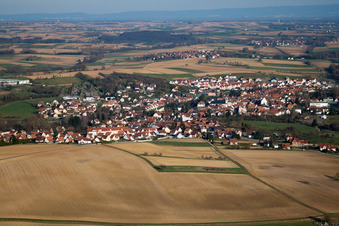 Aerial view of Kutzenhausen in the state Bas-Rhin, France
