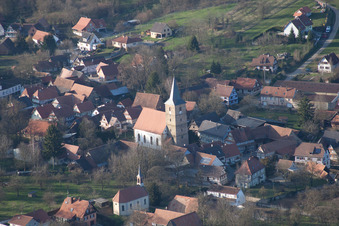 Drachenbronn-Birlenbach in the state Bas-Rhin, France seen from a drone