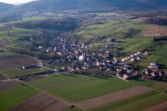 Village - view on the edge of agricultural fields and farmland in Drachenbronn-Birlenbach in Grand Est, France