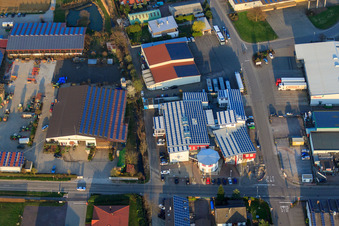 Aerial view of Am Gäxwald industrial area with REHA med in Herxheim bei Landau in the state Rhineland-Palatinate, Germany