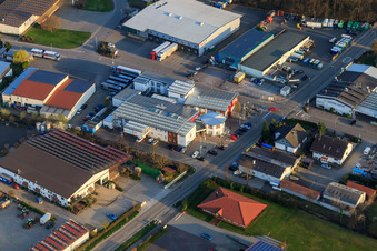 Oblique view of Am Gäxwald industrial area with REHA med in Herxheim bei Landau in the state Rhineland-Palatinate, Germany