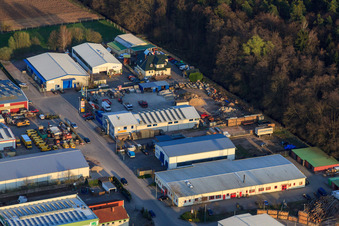 Am Gäxwald industrial area with Nunnenmann GmbH printing company and Simsek GmbH chimney and chimney technology in Herxheim bei Landau in the state Rhineland-Palatinate, Germany