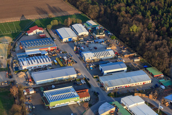 Aerial view of Am Gäxwald industrial area with Nunnenmann GmbH printing company and Simsek GmbH chimney and chimney technology in Herxheim bei Landau in the state Rhineland-Palatinate, Germany