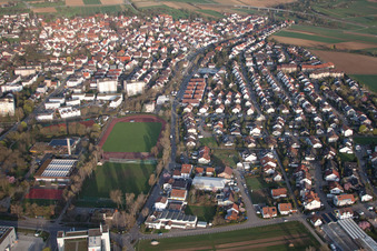 Oblique view of District Münchingen in Korntal-Münchingen in the state Baden-Wuerttemberg, Germany