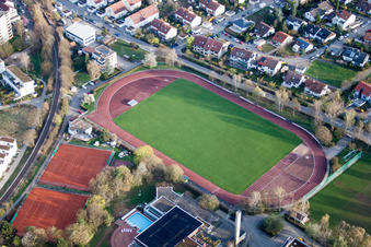 Ensemble of sports grounds u.a. von Tennisclub Muenchingen e.V. in Korntal-Muenchingen in the state Baden-Wurttemberg, Germany